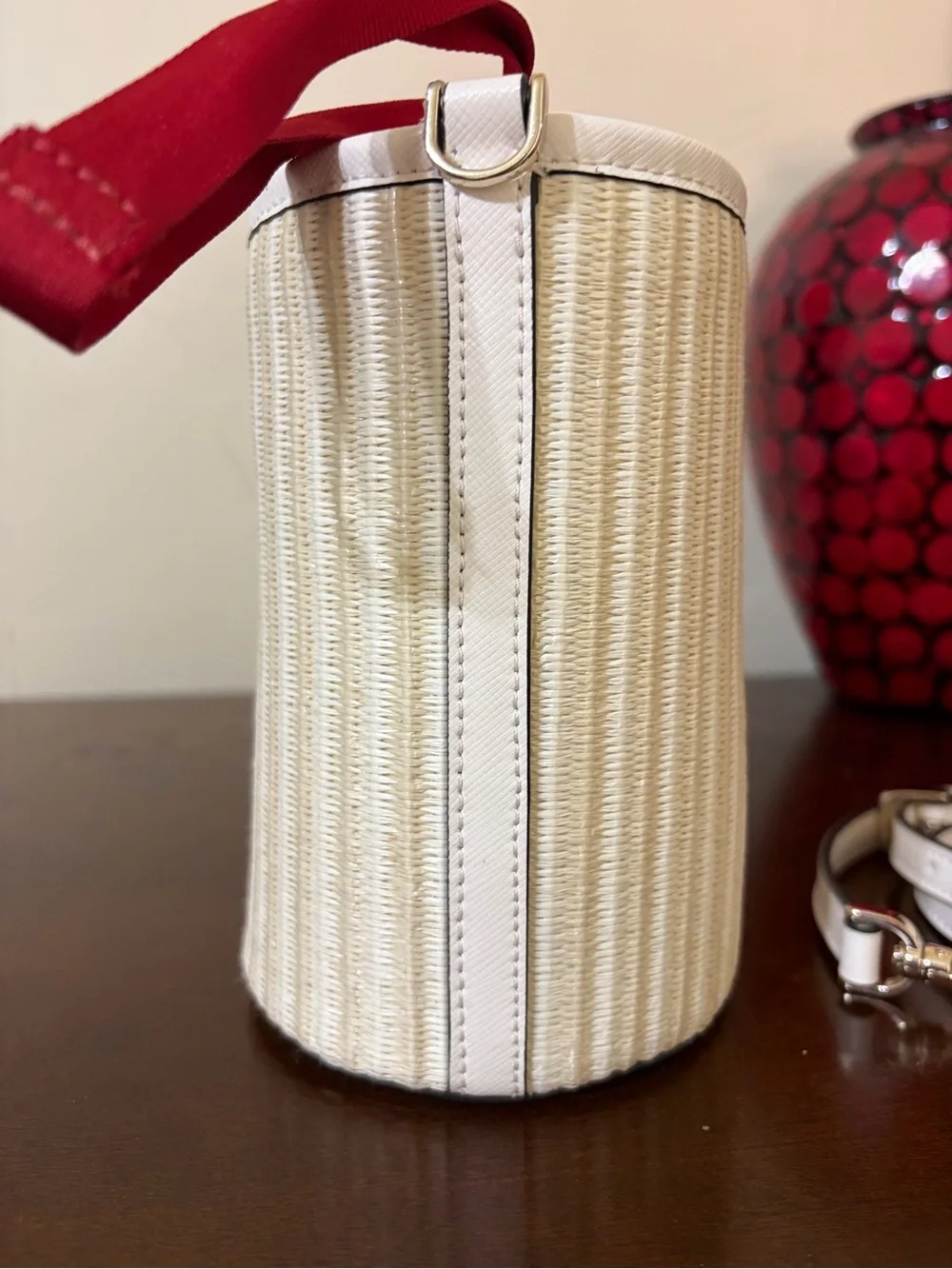 Kate Spade Dottie Ladybug Straw Embroidered Cylinder Crossbody Bag MSRP $349